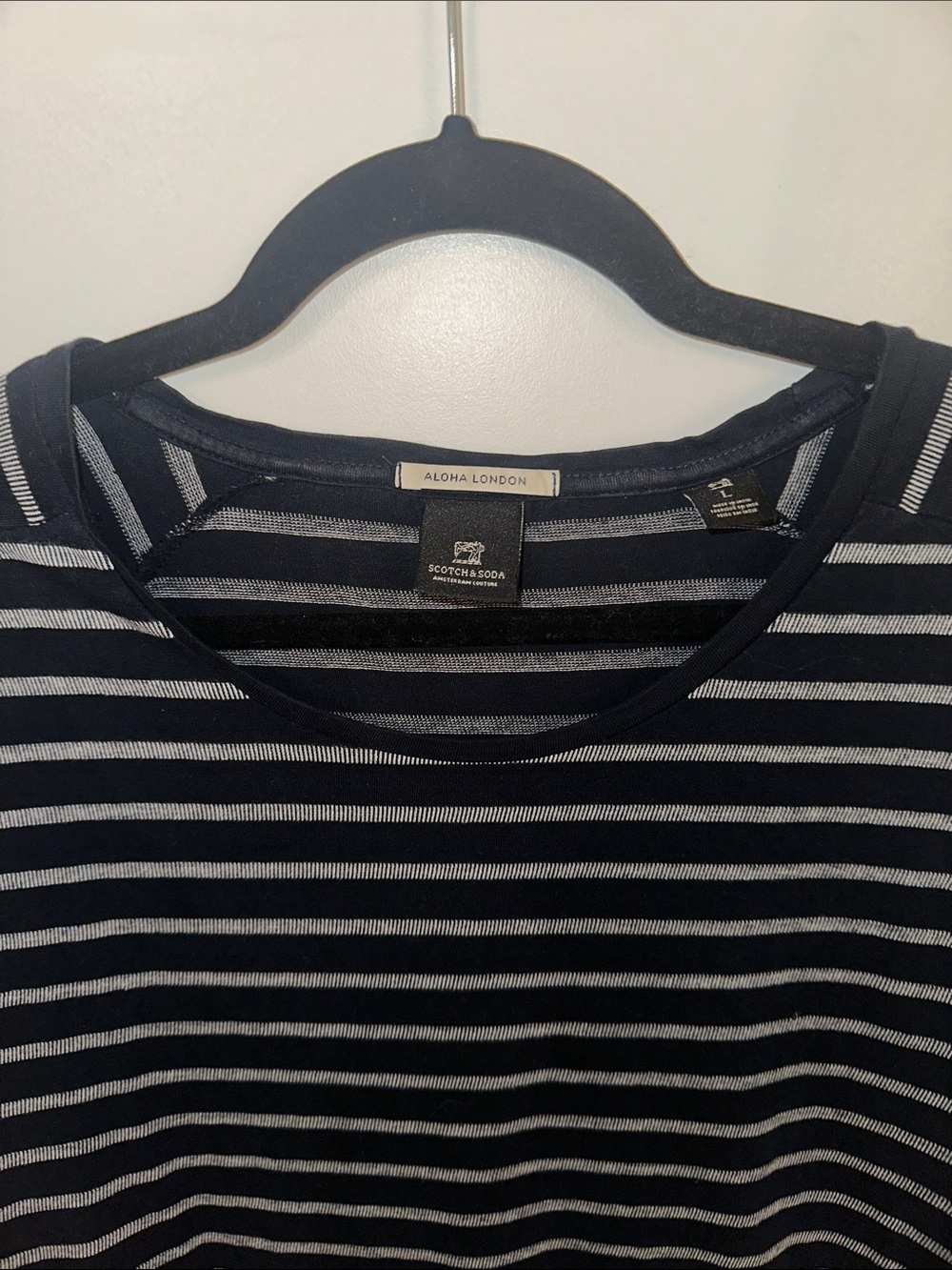 Scotch & Soda Navy and Light Gray Striped Crew Tee